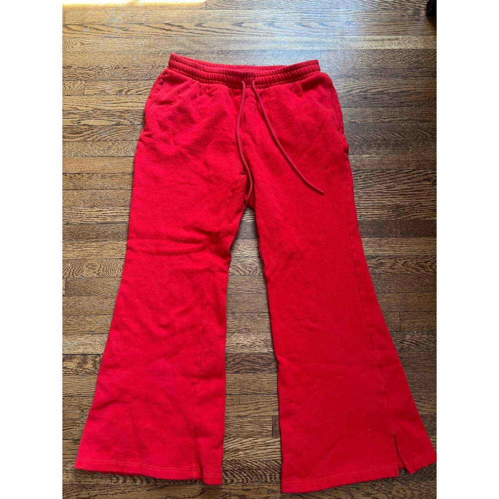 Victorias Secret PINK Red Wide Flare Leg Fleece Sweatpants Side Slit Small